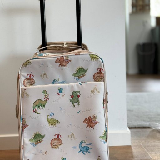 Hector er klar til bilferie – med dino-kuffert, bingo og smarte solskærme fra FILIBABBA